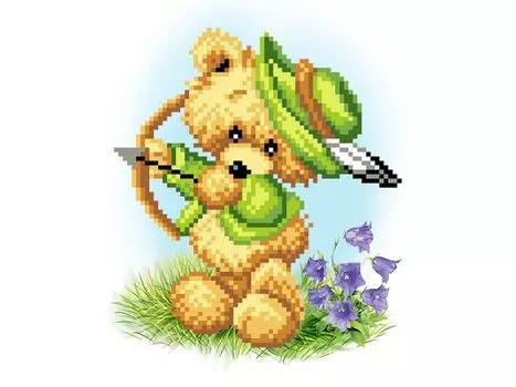 Рисунок на шелке «Мишка Стрелец»