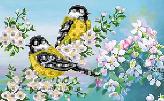 Рисунок на шелке «Синички»