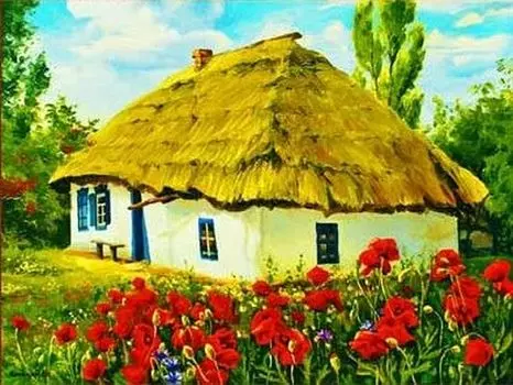 Рисунок на ткани «Деревенский дом»