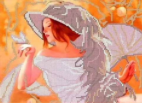 Рисунок на ткани «Девушка с веером»