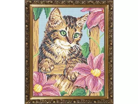 Рисунок на ткани «Котенок в клематисах»
