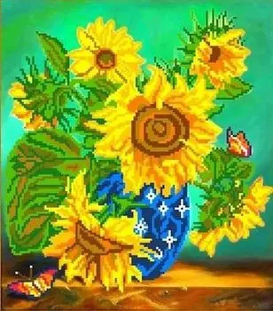 Рисунок на ткани «Подсолнухи в вазе»