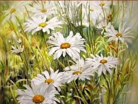 Рисунок на ткани «Ромашки в траве»