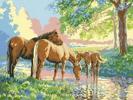 Рисунок на ткани «У водопоя»