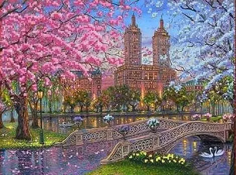 Рисунок на ткани «Вечерний пруд»