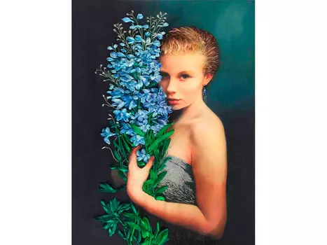 Вышивка лентами «Девушка с васильками»