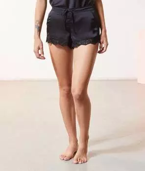 Атласные шорты с кружевной окантовкой - BROOKLIN - Чёрный - M