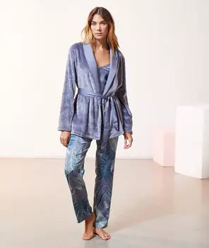 Атласный пижамный комплект с принтом - BOBBY - Серо-голубой - XL