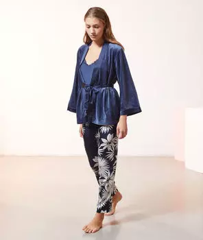 Атласный пижамный комплект с принтом - SINO - Синий - XS
