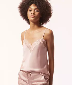 Атласный топ с кружевной отделкой - BROOKLIN - Пудровый розовый - M