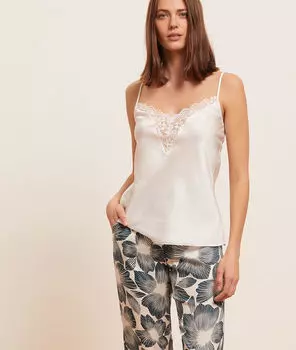 Атласный топ с кружевным декольте - TIARE - Белый - XL
