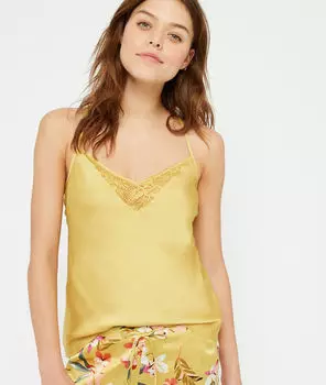 Атласный топ с кружевом - SONG - Жёлто-оранжевый - S