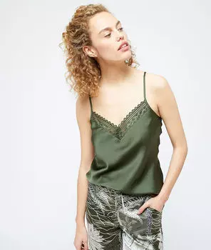 Атласный топ со спинкой на пуговицах, с перекрещенными бретелями - MARQUISE - Хаки - M