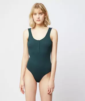 Боди с открытой спиной из ткани в рубчик - KAYA - Тёмно-зеленый - S