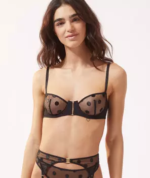 Бюстгальтер корбей из тюля с вышивкой в горошек - MAJESTY - Чёрный - 85C