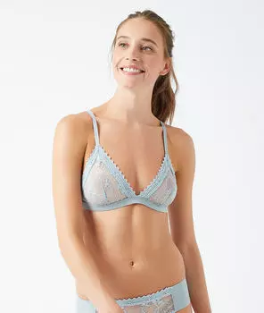 Бюстгальтер-треугольник из тюля с цветочной вышивкой - NIGHTS - Небесно-голубой - 85D
