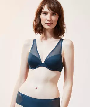Бюстгальтер-треугольник n°6 - из тюля с тонкими вставками - PURE MESH - Темно-синий - 75B