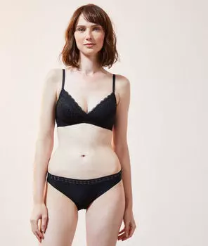 Бюстгальтер-треугольник с тонкими вставками и кружевом - CHERIE CHERIE - Чёрный - 65C