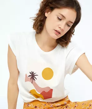 Футболка из хлопка с принтом - STEPPE - ЭКРЮ - M