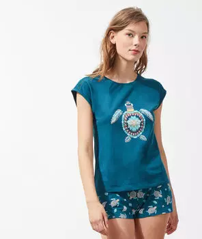 Хлопковая футболка с принтом - BORIS - Лазурный - L