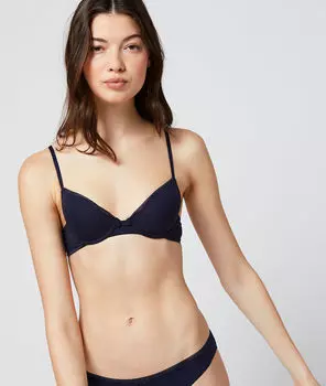 Хлопковый бюстгальтер с плотными и тонкими вставками - NEW HAPPINESS - ТЕМНО-СИНИЙ - 75B