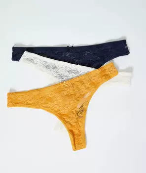 Комплект из 3 трусиков танга из кружева - DANTA - Экрю - M