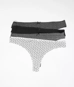 Комплект из 4 трусиков танга из хлопка - LOUISE - Чёрный - M