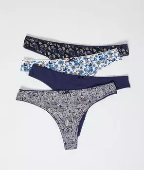 Комплект из 4 трусиков танга из хлопка - LUCIE - Тёмно-синий - XS