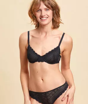 Кружевной бюстгальтер на косточках - CHERIE CHERIE - Чёрный - 90E