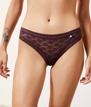 Кружевные трусики танга - ENVIEUSE - Сливовый - M