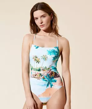 Слитный купальник, съемные вставки - BEACH - Небесный - 40