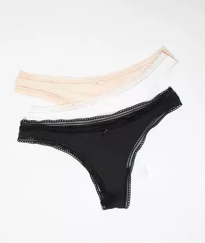 Набор из 3 трусиков танга с ажурными краями - JUDE - ЧЕРНЫЙ/РОЗОВЫЙ/БЕЛЫЙ - XS