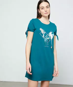 Ночная рубашка с принтом 'welcome to paradise' - LEANE - Зелёный - M