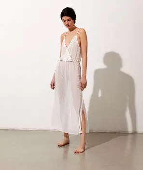 Nuisette longue en plumetis décolleté cache-cœur - NUPTIAL - ECRU - S