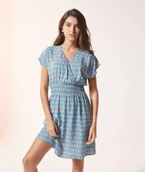 Платье с принтом и сборками на талии - ALEXIA - Голубой - XL