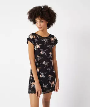 Платье с тропическим принтом и кружевной отделкой - CARMEN - Чёрный - M