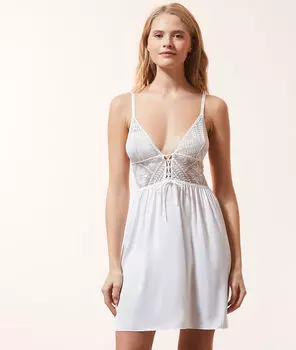 Платье-сорочка с кружевным лифом и шнуровкой - WOODY - Экрю - XL