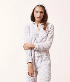 Плюшевый комбинезон с текстурными сердечками - EVELINE - Пудровый розовый - L