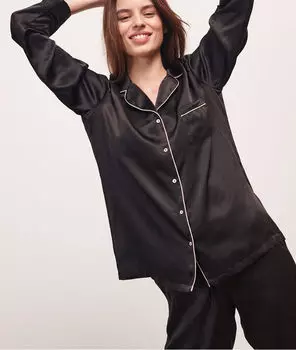 Шелковая пижамная рубашка - MILKY - Чёрный - M