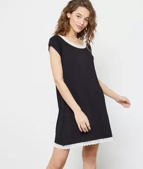 Сорочка с кружевными краями - MINIA - ЧЕРНЫЙ - M