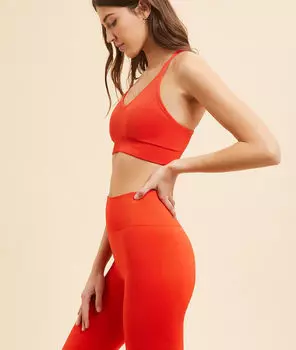 Спортивный бюстгальтер для йоги - средняя поддержка - MAYLIS - Морковно-красный - XS