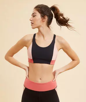 Спортивный бюстгальтер в стиле color block - средняя поддержка - BEVERLY - Розово-чёрный - L