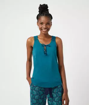 Топ из хлопка с бахромой - BAYA - Лазурный - M