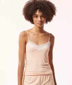 Топ-камисоль с кружевной отделкой - CIDDY - Пастельный абрикосовый - XS
