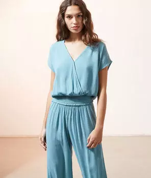 Топ с драпировкой на запах - NUNA - Голубой - XL