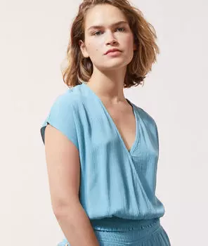 Топ с драпировкой на запах - NUNA - Голубой - S