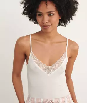 Топ с кружевом по линии декольте - LIDDY - Экрю - L