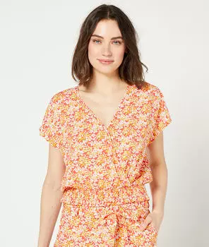 Топ с цветочным принтом - CALIPSO - Коралловый - L