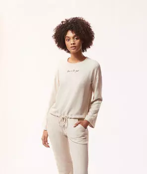 Трикотажный лонгслив с принтом 'думай о хорошем' - ILLAN - Бежевый - XS