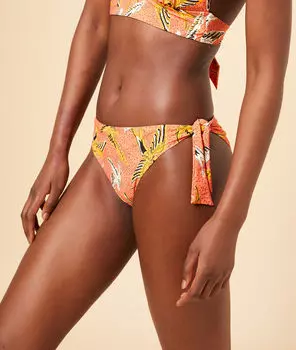 Трусики бразилиана от купальника с принтом птиц - OISEAU - Коралловый - 42